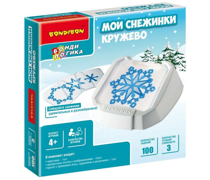 Bondibon Настольная логическая игра БондиЛогика Мои снежинки Кружево