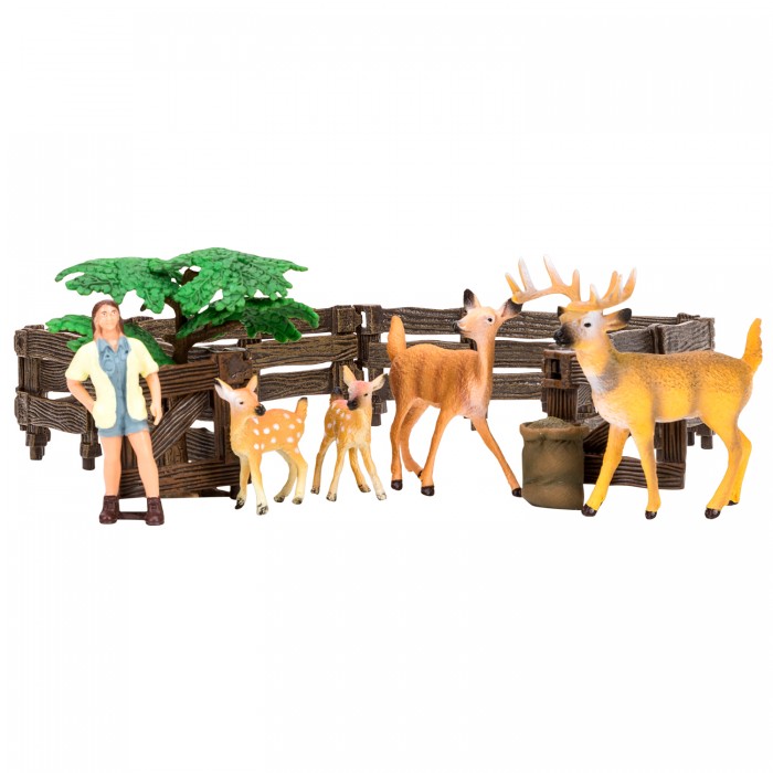 Masai Mara Игрушки фигурки На ферме (зоолог, семья оленей, дерево, ограждение-загон, инвентарь)