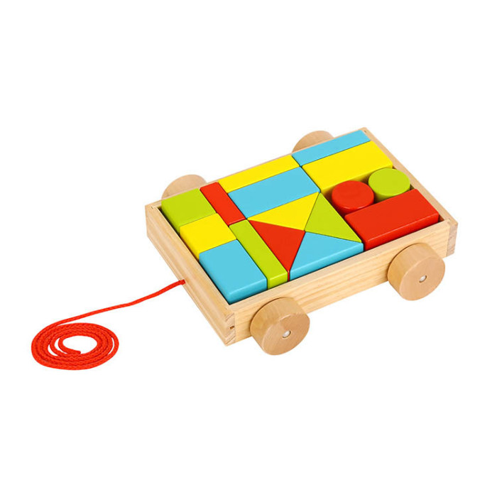фото Деревянная игрушка tooky toy каталка с кубиками 21х19.5 см