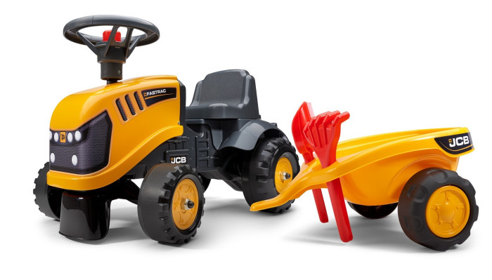 Каталка Falk Трактор JCB с прицепом, граблями и лопатой falk трактор педальный с прицепом fal 2020ab