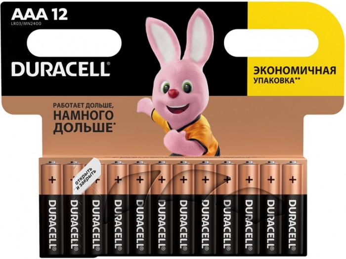 

Duracell Батарейка алкалиновая Basic AAA (LR03) 12 шт., Батарейка алкалиновая Basic AAA (LR03) 12 шт.