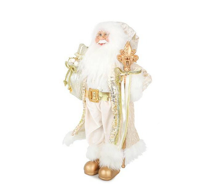 Maxitoys Дед Мороз в длинной золотой шубке с подарками и посохом 45 см