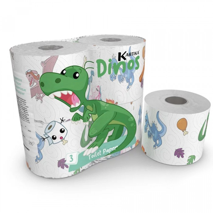  World Cart Туалетная бумага с рисунком Динозавры 3-х слойная 4 шт.