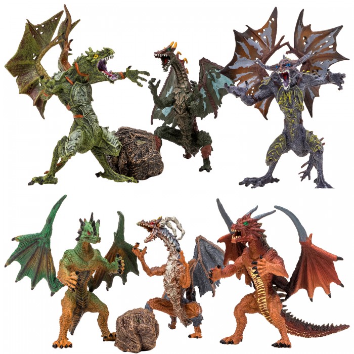 Игровые фигурки Masai Mara Набор Драконы и динозавры для детей Мир драконов (6 драконов и 2 аксессуара)