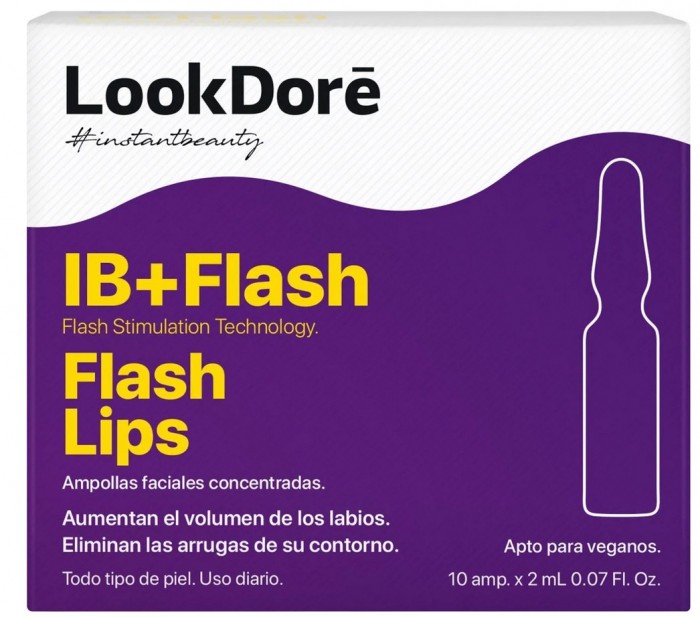 LookDore Концентрированная сыворотка в ампулах для губ IB + Flash Ampoules Flash Lips 10x2 мл сыворотка концентрированная dermolab интенсивный антивозрастной уход в ампулах 12 6 мл