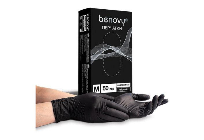 Benovy Перчатки одноразовые нитровиниловые 100 шт.