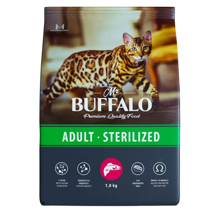 Mr.Buffalo Сухой корм Sterilized для кошек с лососем 1.8 кг