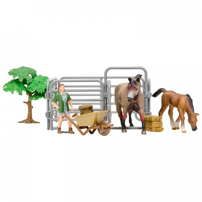 Игровые фигурки Masai Mara Игрушки фигурки На ферме (лошадь и жеребенок, фермер, дерево, ограждение-загон, инвентарь)