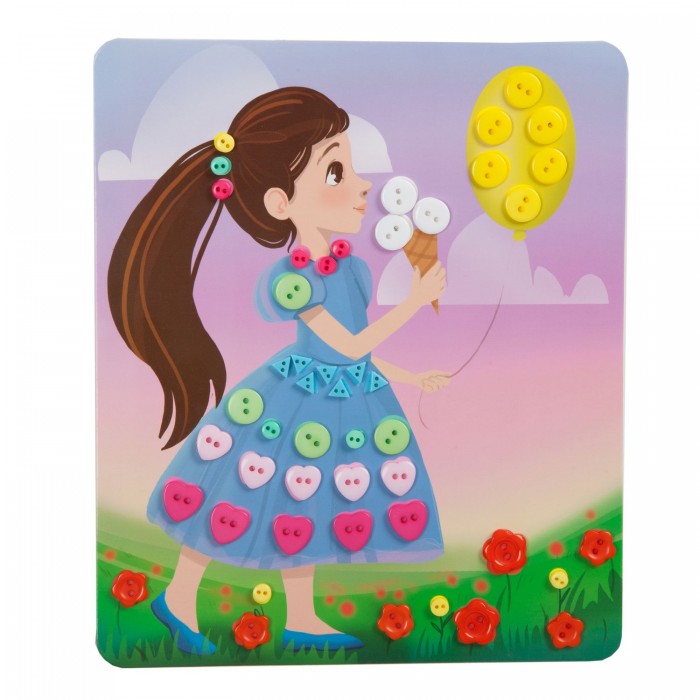 Bondibon Набор для творчества Картина из пуговиц для малышей Девочка с шариком