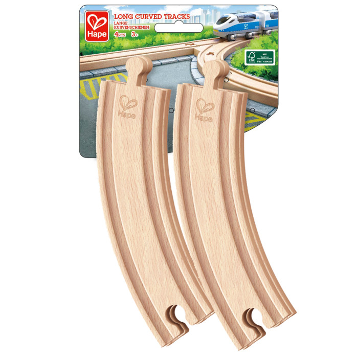 Hape Элементы игрушечной железной дороги - Закругленные длинные рельсы (4 предмета) hape элементы игрушечной железной дороги развилки y образная 2 предмета