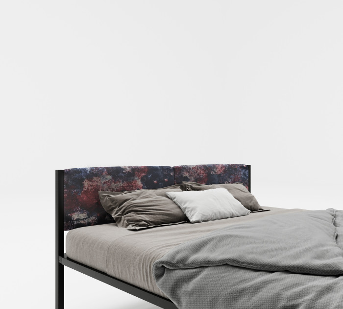 Подростковая кровать ROOMIROOM двуспальная металлическая с мягким изголовьем Космос 200х140