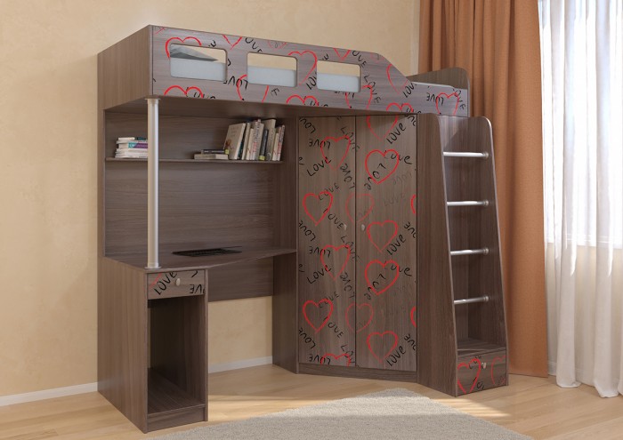 

Подростковая кровать РВ-Мебель чердак Астра 7 Сердечки (дуб шамони), чердак Астра 7 Сердечки (дуб шамони)