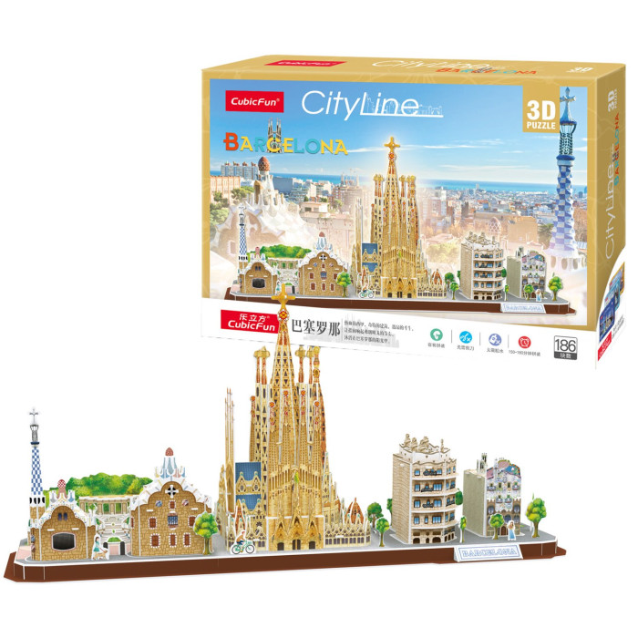 CubicFun 3D пазл Барселона CityLine 186 деталей cubicfun 3d пазл national geographic нотр дам де пари 128 деталей