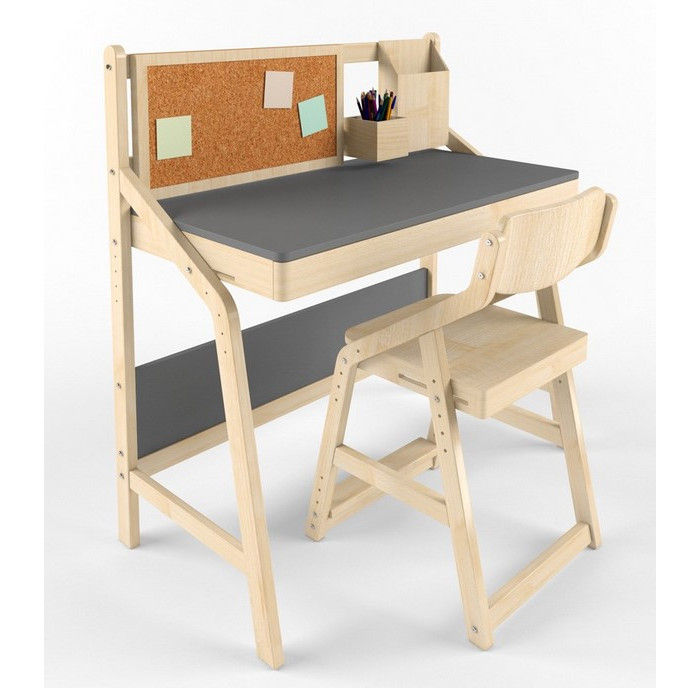 Детские столы и стулья 38 Попугаев Комплект растущий стол UNO и стул Робин Wood с аксессуарами без покрытия