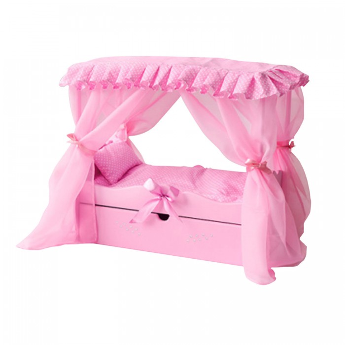 фото Кроватка для куклы paremo с выдвижным ящиком с постельным бельем и балдахином