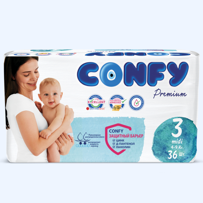  Confy Подгузники детские р.3 (4-9 кг) 36 шт.
