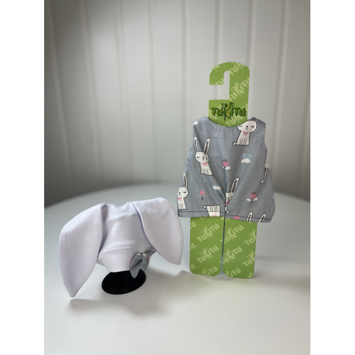 TuKiTu Комплект одежды для кукол и пупсов Зайка (хлопковый песочник и шапочка) 30 см