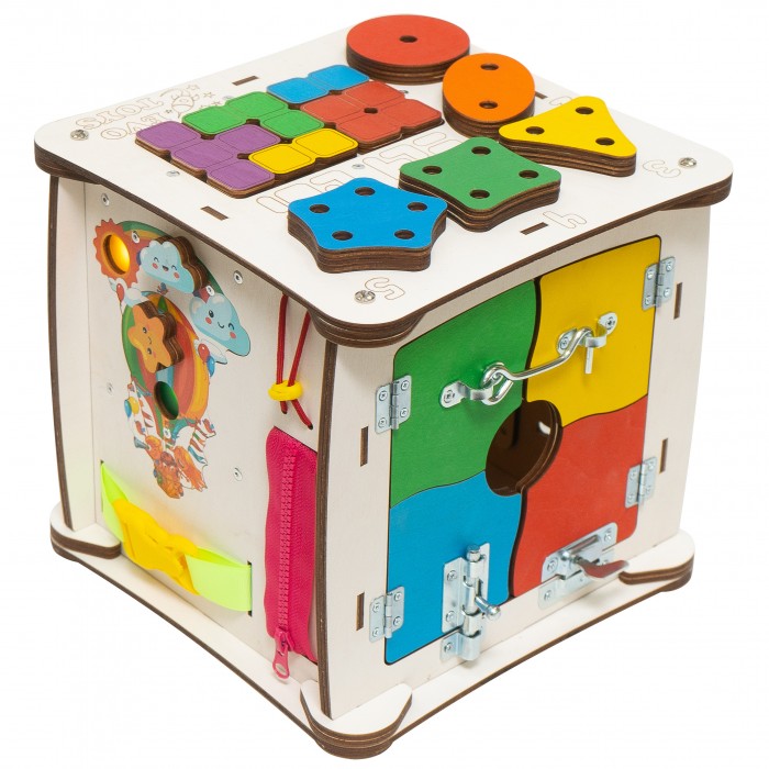 фото Деревянная игрушка evotoys бизиборд кубик знайка семицветик миди