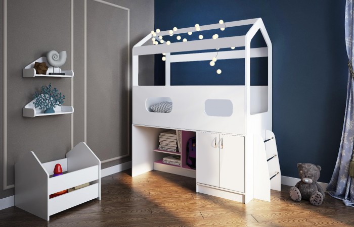 Кровати для подростков КарИВи чердак сказочный домик ДС-12 кровать чердак с рабочим местом