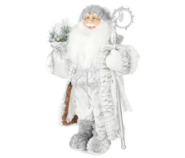 Maxitoys Дед Мороз в Длинной Серебряной Шубке с Посохом и Подарками 60 см MT-21830-60