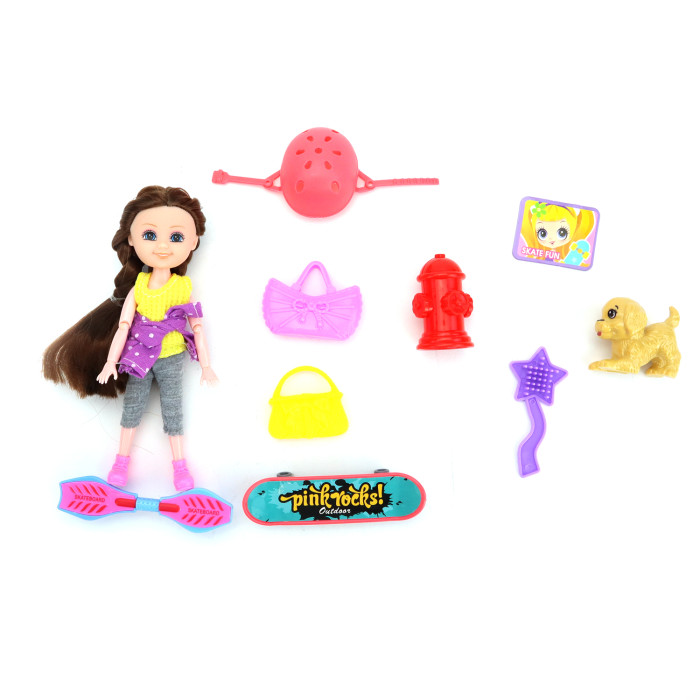 Куклы и одежда для кукол ND Play Кукла с аксессуарами Нина на прогулке на скейте 16 см
