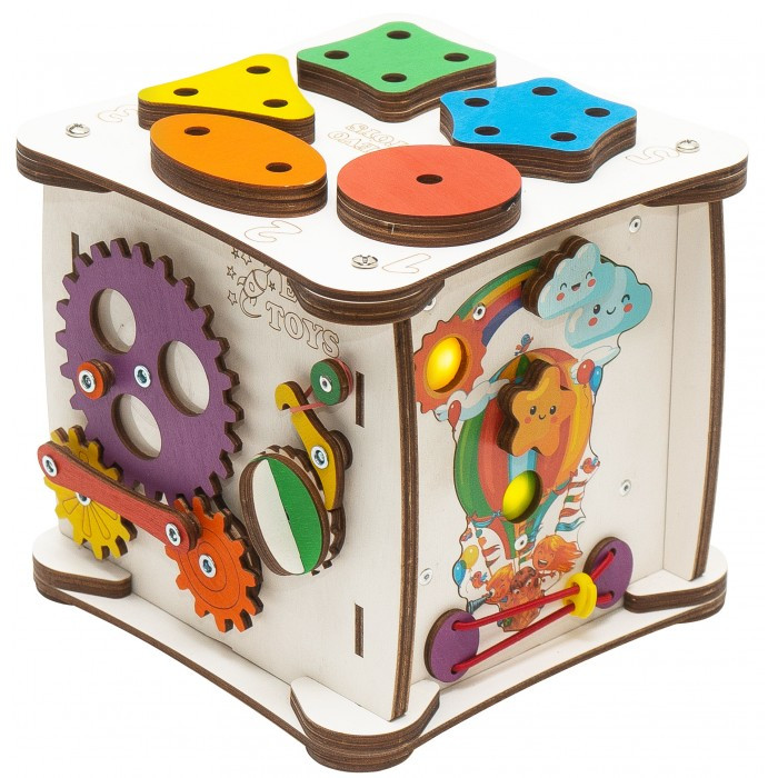 фото Деревянная игрушка evotoys бизиборд кубик знайка семицветик мини