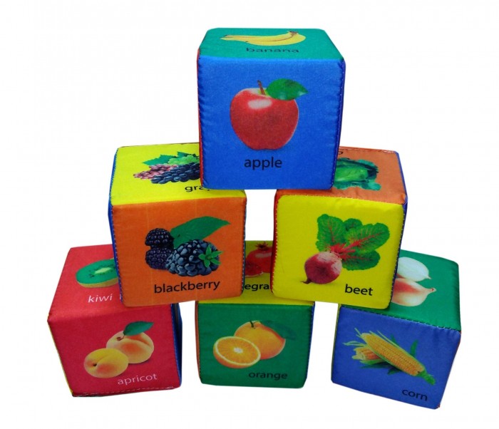 фото Развивающая игрушка учитель набор кубиков фрукты овощи и ягоды по-английски 6 шт.
