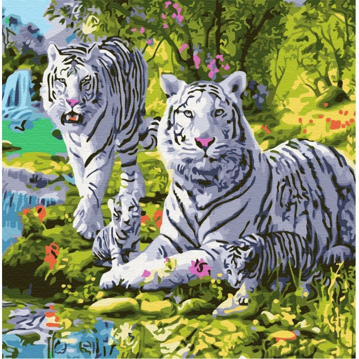 Molly Картина по номерам Семейство белых тигров 30х30 см