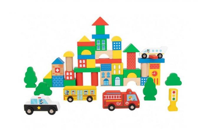набор деревянных кубиков для детей и малышей лавка гудвина Деревянные игрушки Tooky Toy Набор кубиков Город 50 шт.