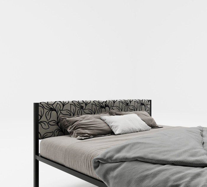Подростковая кровать ROOMIROOM двуспальная металлическая с мягким изголовьем Цветы 200х140
