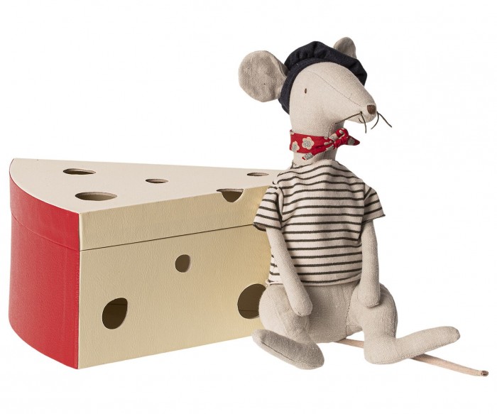 Мягкие игрушки Maileg Крыса в сырной коробке 25 см