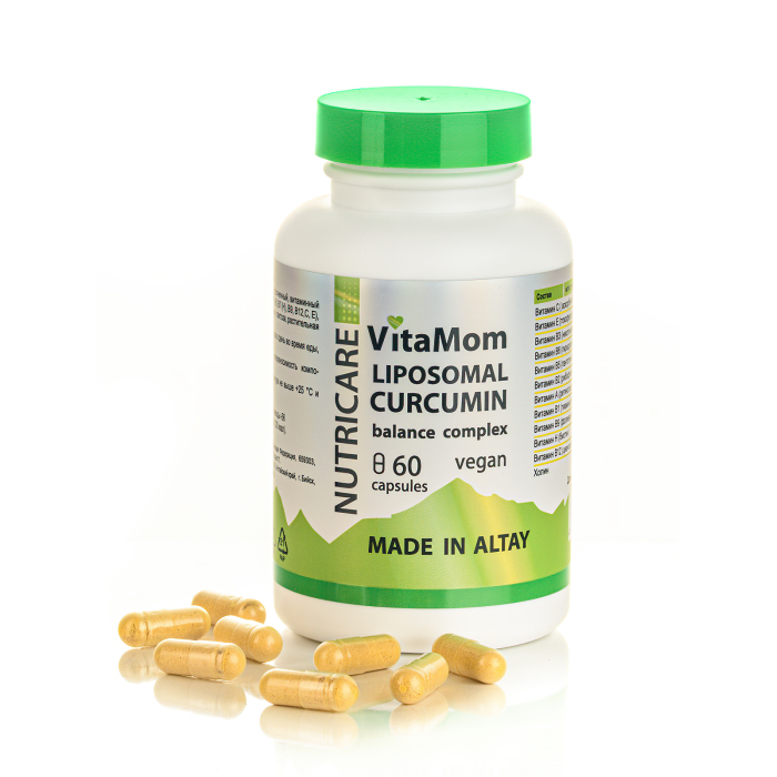 Nutricar Liposomal Curcumin Липосомальный куркумин Вита Мом баланс комплекс + 11 витаминов Веган 60 капсул