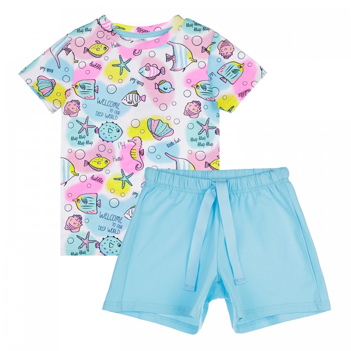комплекты детской одежды playtoday комплект для девочек cherry baby girls футболка шорты Комплекты детской одежды Playtoday Комплект трикотажный для девочек футболка и шорты 12122609