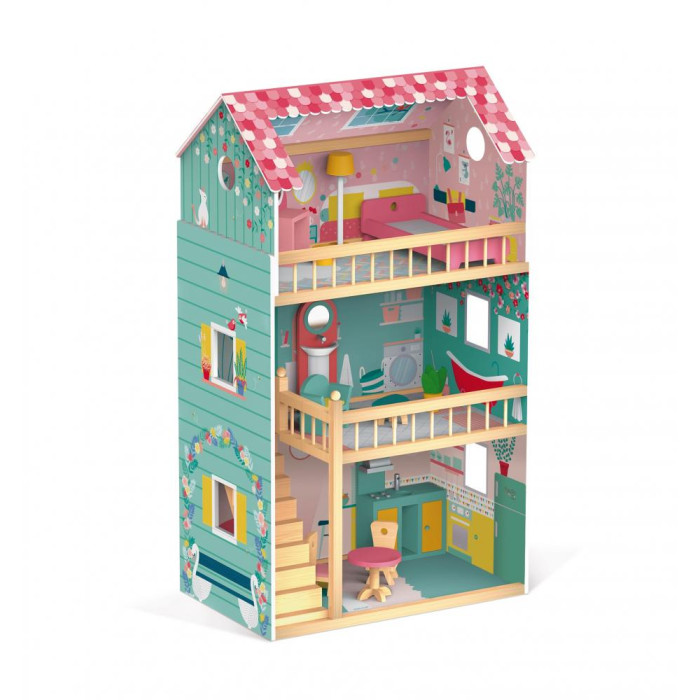 Кукольные домики и мебель Janod Домик кукольный Happy Day с мебелью кукольные домики и мебель plan toys кукольный домик с мебелью