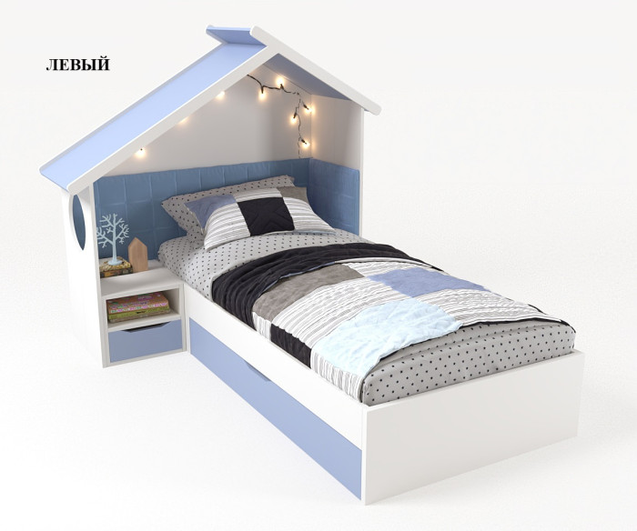 Подростковая кровать ABC-King Домик с тумбой без мягкой спинки левая 190х90 см