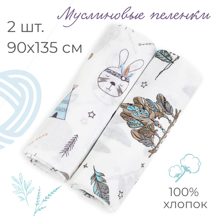 Пеленка Inlovery муслиновая детская 130х90 см 2 шт.