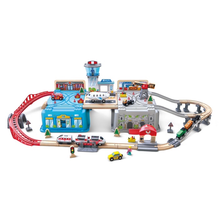 Hape Железная дорога Мега Метрополис (80 предметов) hape игровой набор поезд с грузовыми вагонами e3718a