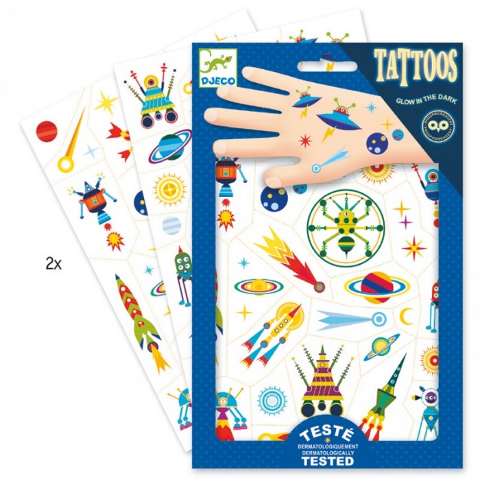 Наборы для творчества Djeco Татуировки светящиеся в темноте Космос детские наклейки djeco наклейки на окна космос