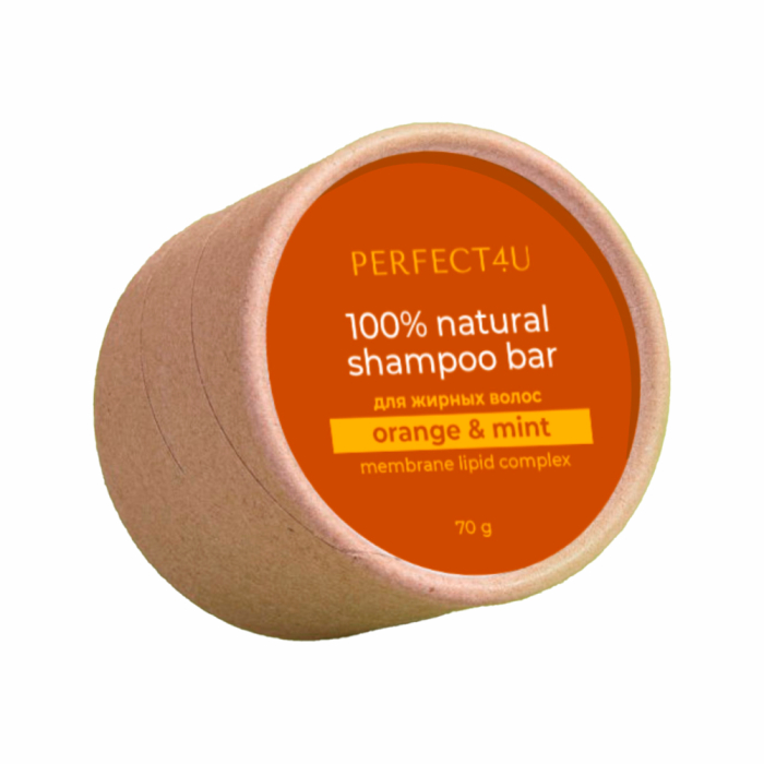 PERFECT4U Натуральный твердый шампунь для жирных волос Апельсин и мята 70 г