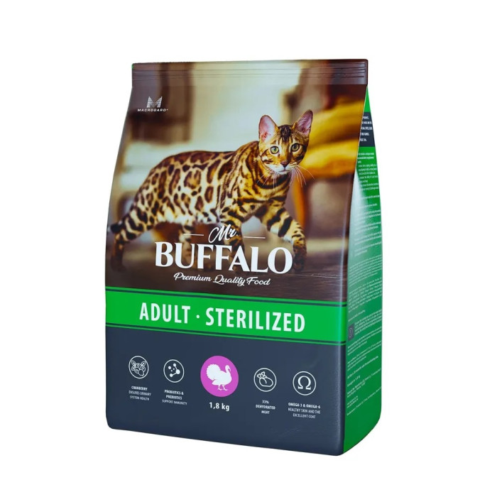 Mr.Buffalo Сухой корм Sterilized для кошек с индейкой 1.8 кг