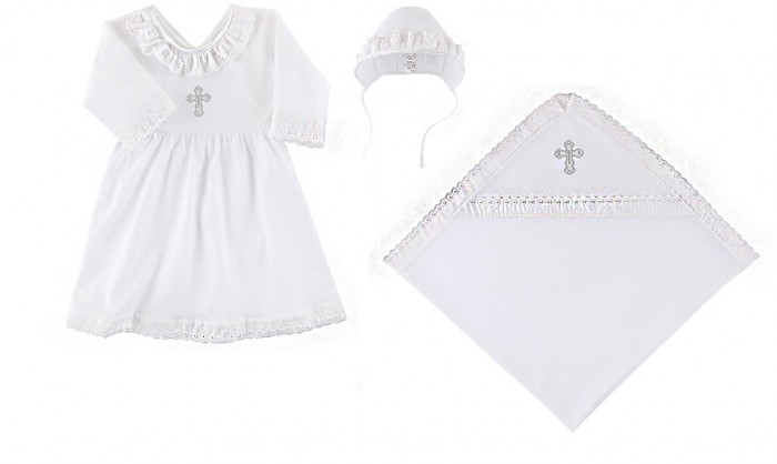 Наша Мама Крестильный набор для девочки (пеленка, платье, чепчик)