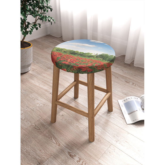 

JoyArty Чехол на табурет круглый на резинке с рисунком Маковое поле 33 см, Чехол на табурет круглый на резинке с рисунком Маковое поле 33 см