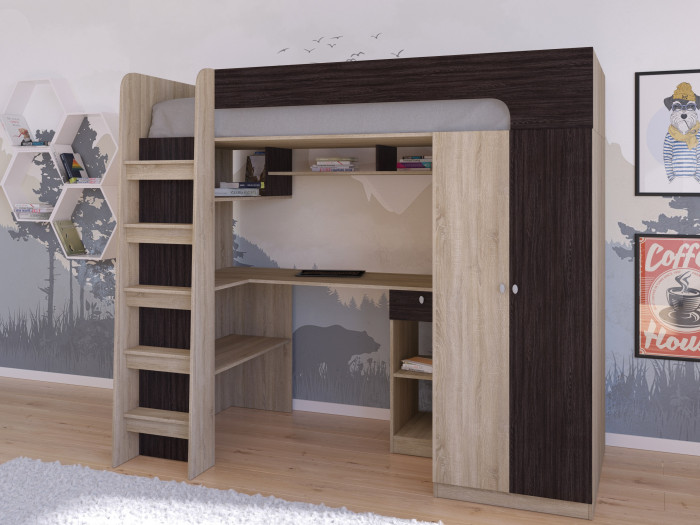 Кровати для подростков РВ-Мебель чердак Астра 10 (сонома)