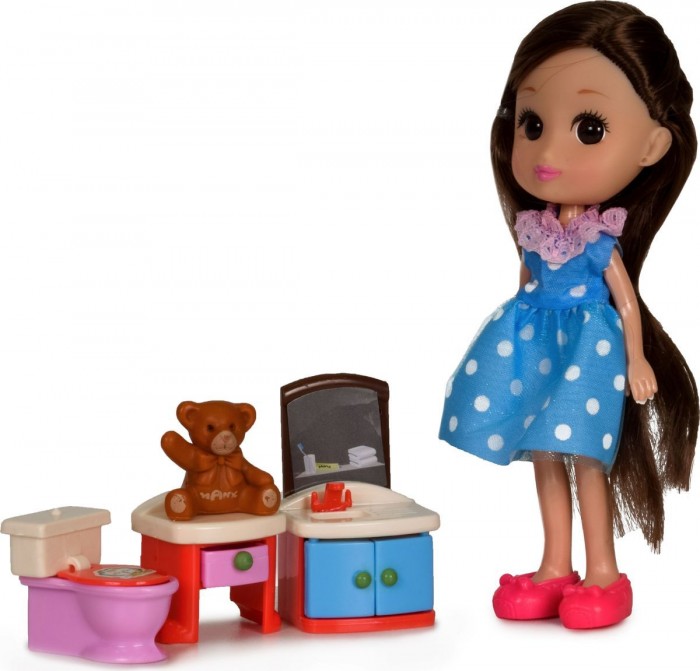 Куклы и одежда для кукол Yako Кукла Катенька 16.5 см с набором мебели Ванная комната кукла 16 см с набором ванная комната 8 предметов k0087