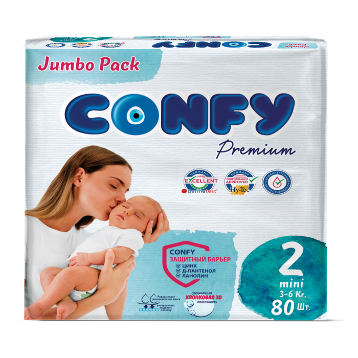  Confy Подгузники детские р.2 (3-6 кг) Jumbo 80 шт.