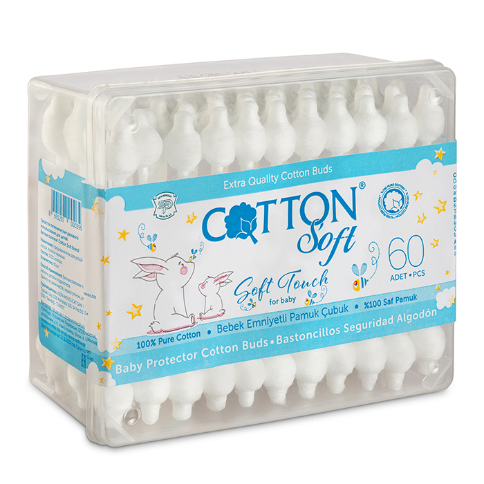  Cotton Soft Детские ватные палочки с ограничителем 60 шт.