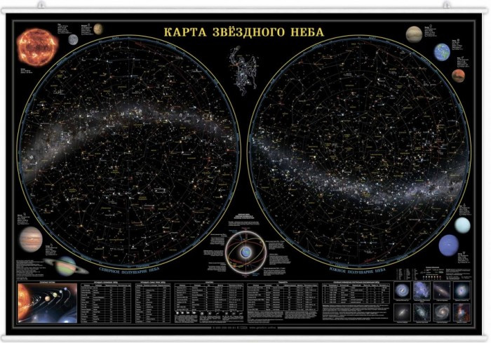 Геодом Карта настенная на рейках Звездное небо Планеты 124х80 см