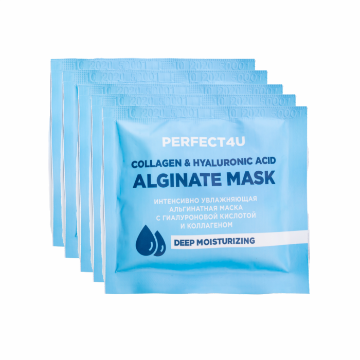 PERFECT4U Набор увлажняющих альгинатных масок с гиалуроновой кислотой и коллагеном для лица 5 шт.