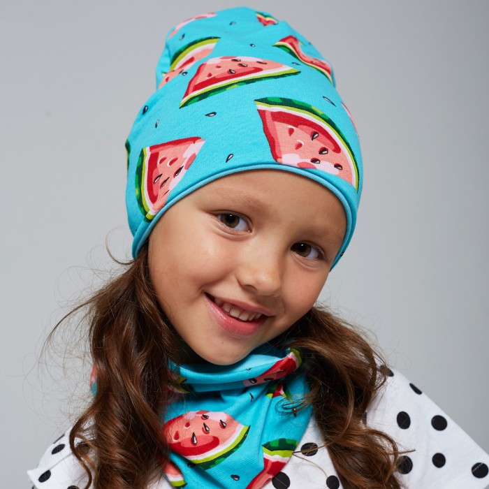 Шапки, варежки и шарфы Tuot Шапка двухслойная Арбузы со снудом цена и фото