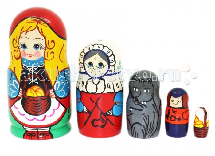 

Деревянная игрушка RNToys Матрешка Сказка Красная Шапочка 5 в 1, Матрешка Сказка Красная Шапочка 5 в 1